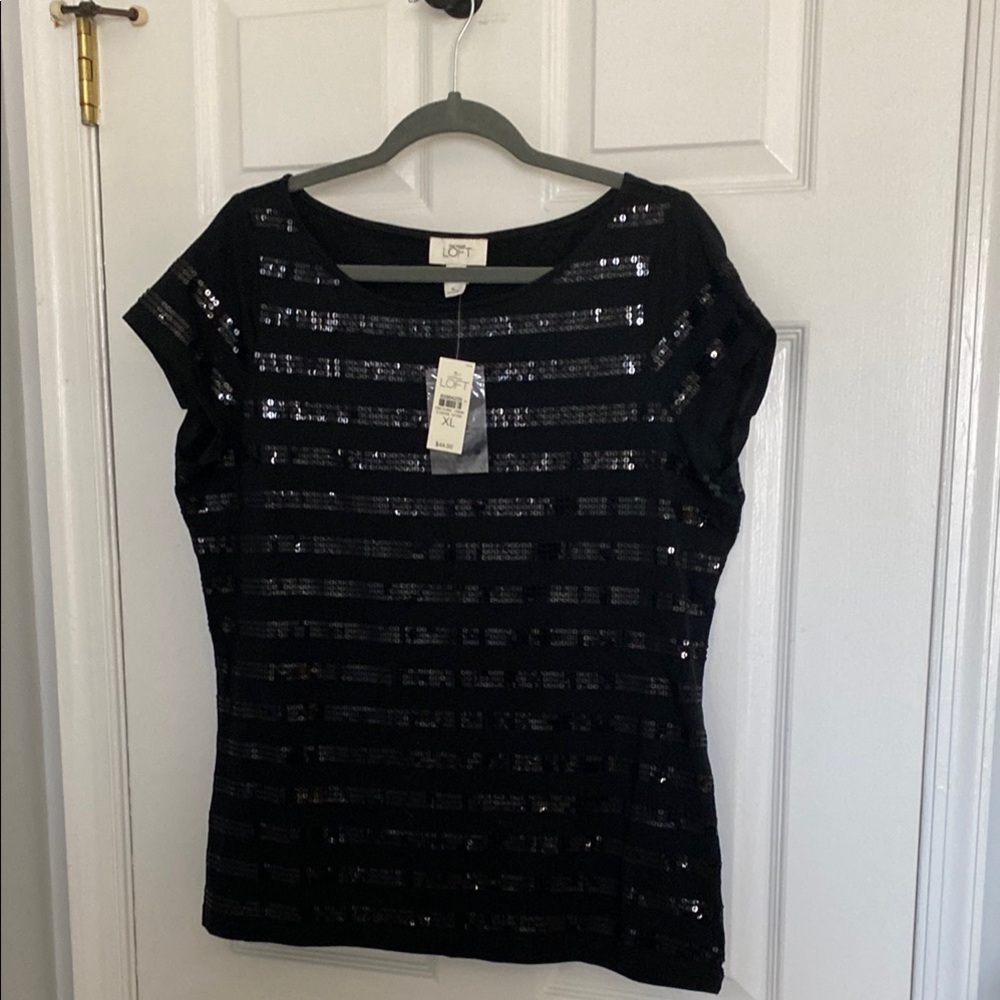 Ann Taylor Loft Black Sequin Short Sleeve Top (new with tags)